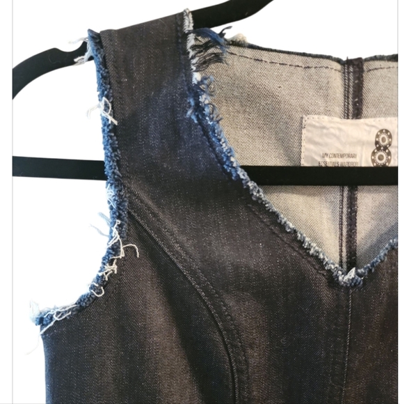 8 ESSENTIAL Raw Hem Denim Mini Dress XS Minimalist Capsule Wardrobe Quiet Luxury - Picture 7 of 10